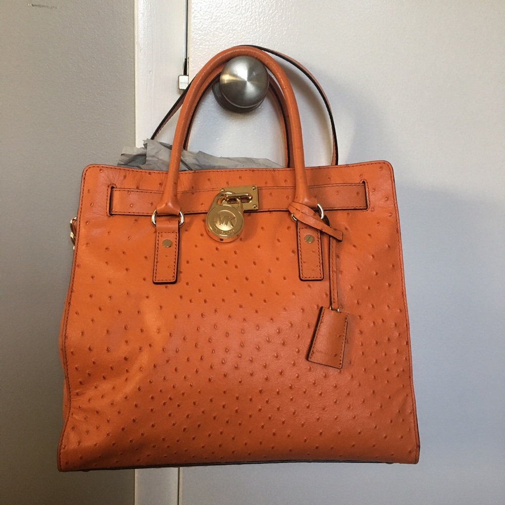 MK Large Orange Ostrich Bag Hamilton
